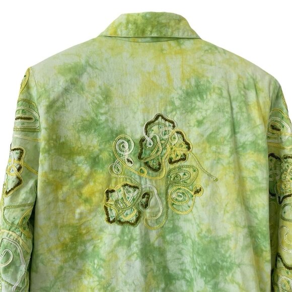 Anage Womens Tie Dye Jacket Size L Sequin Embellished Floral VTG Denim Blazer - Picture 11 of 16